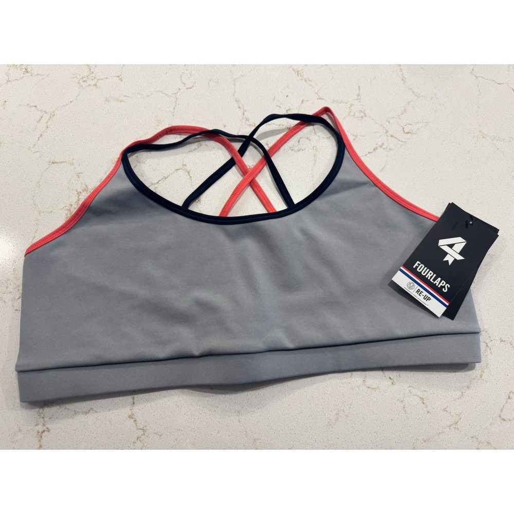 FourLaps Vitality Sports Bra Womens Size XL Silver Crossback NWT $54 A8